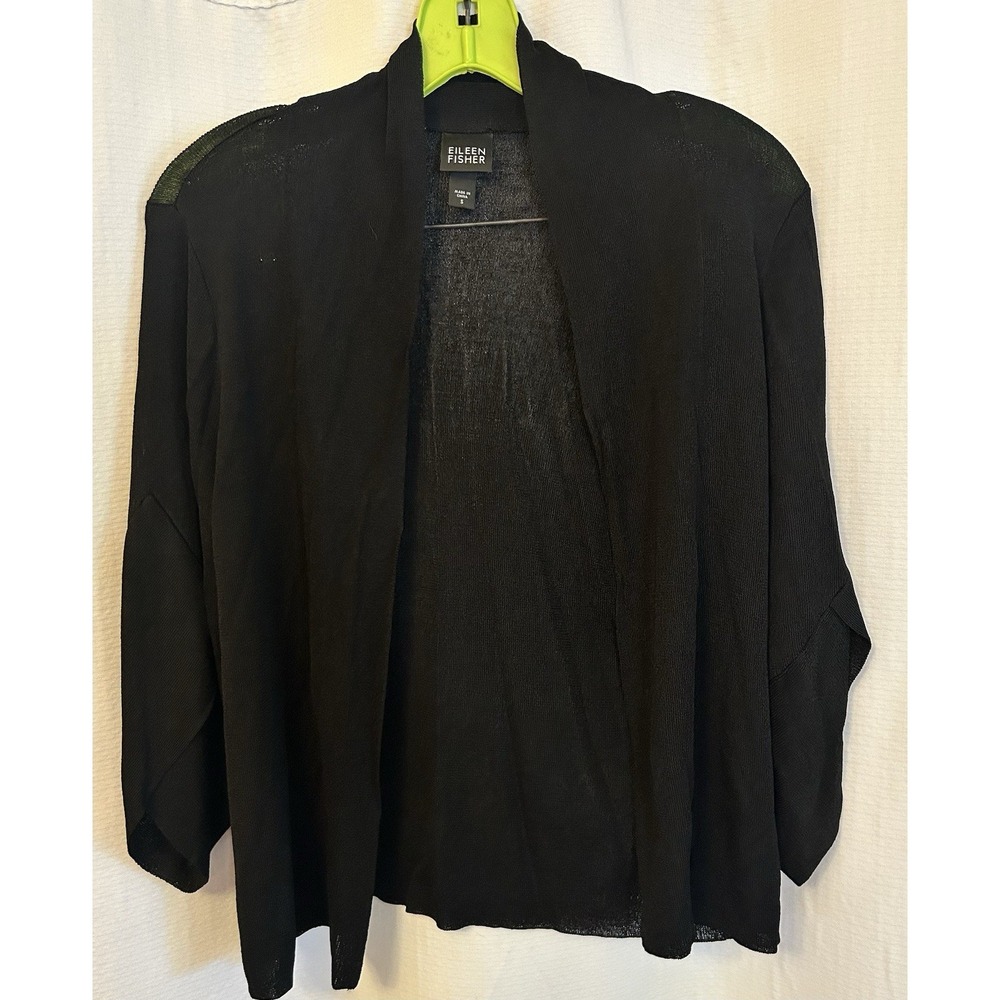Eileen Fisher Black Open Front Cardigan Sweater Top Size Small Office Workwear